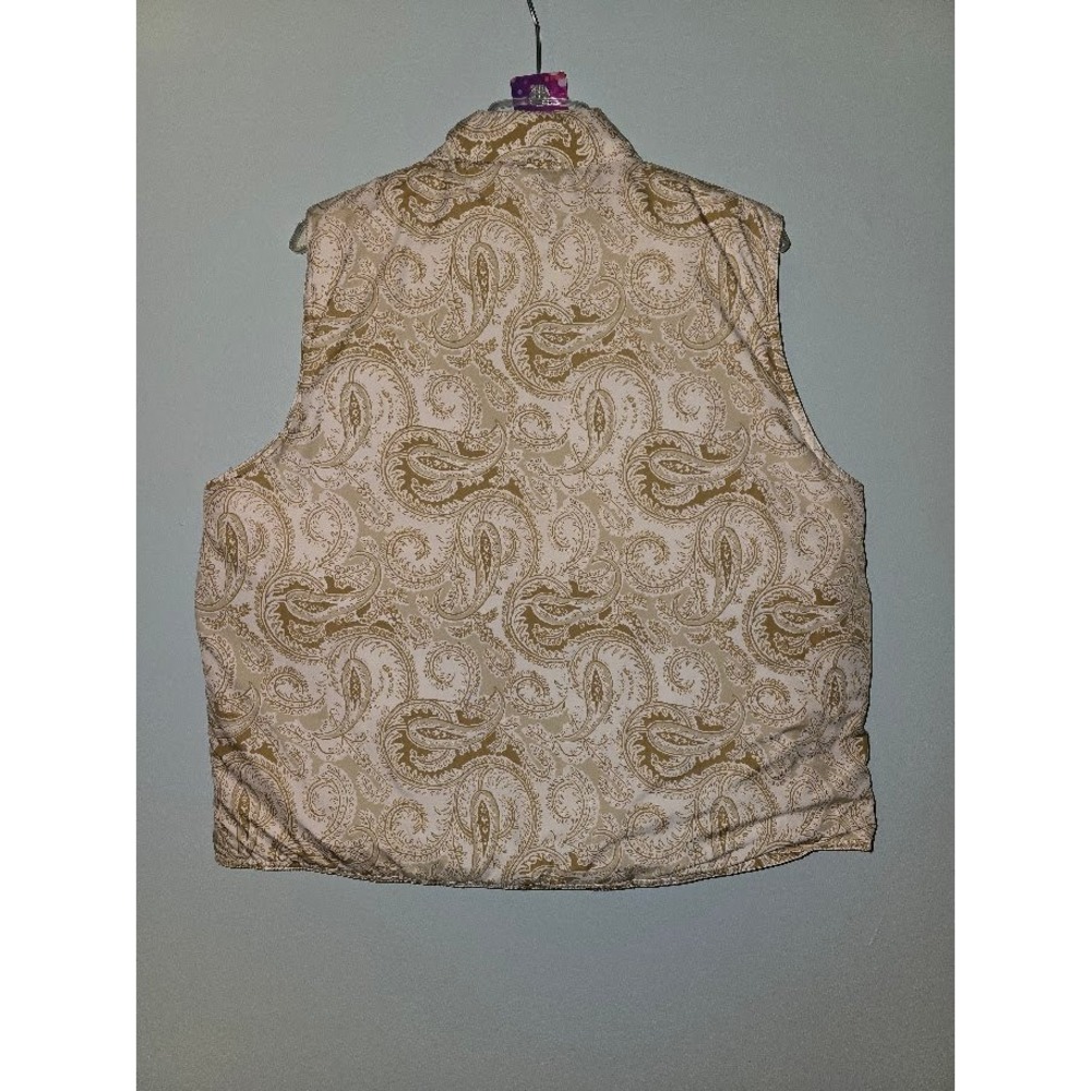 Lands' End Womens Puffer Vest Cream Paisley Reversible Down Filled Winter Size L - Picture 12 of 14